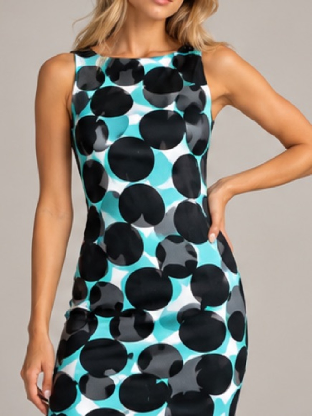 mercer & madison Black and Teal mid century tailored geometric dot Shift Dress